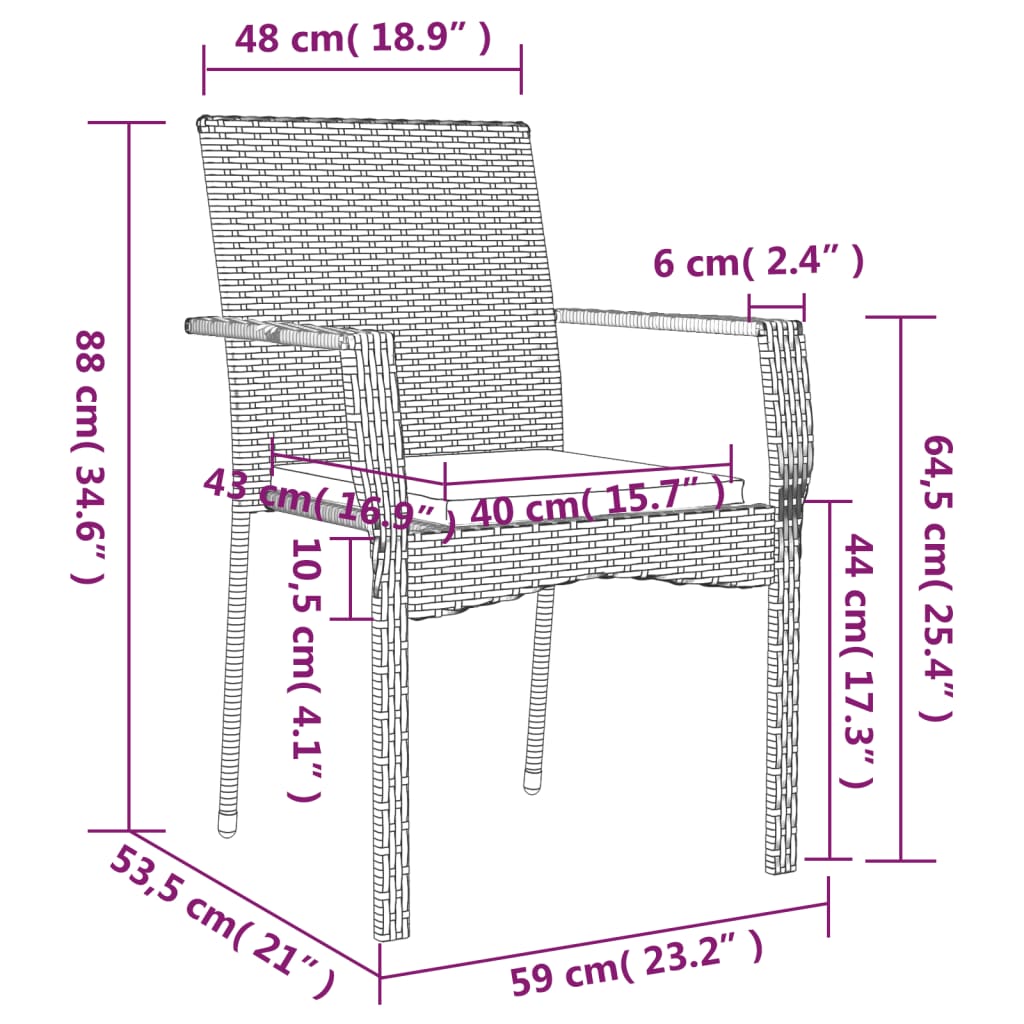 Gartenstühle mit Kissen 2 Stk. Poly Rattan Schwarz